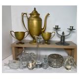 Art Deco Dirilyte Coffee Tea Pot Set Creamer Sugar Bowl and Blown Glassware