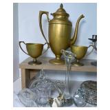 Art Deco Dirilyte Coffee Tea Pot Set Creamer Sugar Bowl and Blown Glassware