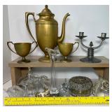 Art Deco Dirilyte Coffee Tea Pot Set Creamer Sugar Bowl and Blown Glassware