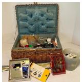 Vintage Sewing Basket and Contents
