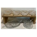 Vintage AMERICAN FOSTORIA Crystal Triangular Nappy Bowsl with Handle, Relish and Condiment Dish with Spoon