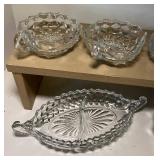 Vintage AMERICAN FOSTORIA Crystal Triangular Nappy Bowsl with Handle, Relish and Condiment Dish with Spoon
