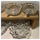 Vintage AMERICAN FOSTORIA Crystal Triangular Nappy Bowsl with Handle, Relish and Condiment Dish with Spoon