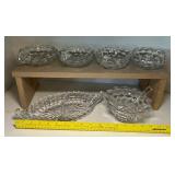 Vintage AMERICAN FOSTORIA Crystal Triangular Nappy Bowsl with Handle, Relish and Condiment Dish with Spoon