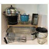 Vintage Kitchen Pots Pans Enamelware Graniteware Egg Beater Starburst Loaf Pan