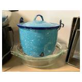 Vintage Kitchen Pots Pans Enamelware Graniteware Egg Beater Starburst Loaf Pan