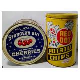 Red Dot Potato Chip Tin and Sturgeon Bay Cherries Tin Vintage