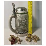 John Deer Stein and 2 Tractor Ornaments