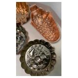 Lot of Copper Molds and APIL CO France Porcelain Dish