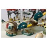 Vintage Pheasant Juice Glasses and Salt and Pepper Shakers