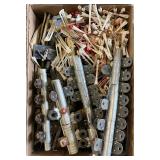 Large Lot of Vintage Hair Care Items Antique Perm Rods Henna Canisters Clips