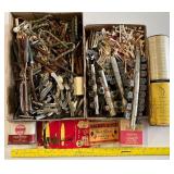 Large Lot of Vintage Hair Care Items Antique Perm Rods Henna Canisters Clips