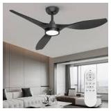 QRMOK R3 52 in. Indoor Ceiling Fan with Light and Remote,Quiet Reversible DC Motor and 3 CCT Light Kit,Black Attractive Design Customer Returns See Pictures