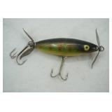 Vintage wooden minnow lure with 2 fins
