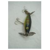 Vintage wooden minnow lure with 2 fins