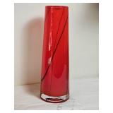 Kosta Boda Barcelona Red & Black Swirl Vase