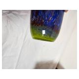 Beautiful Blended Blue, Red  & Green Art Glass Décor Vase