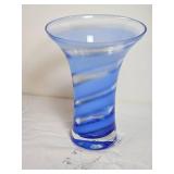 Flared Rim Spiraled Murano Blue Art Glass Vase