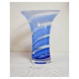 Flared Rim Spiraled Murano Blue Art Glass Vase