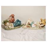 Capodimonte Figurers ~ Sleeping Girl with Cat & Napping Boy with Dog