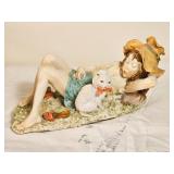 Capodimonte Figurers ~ Sleeping Girl with Cat & Napping Boy with Dog