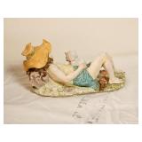 Capodimonte Figurers ~ Sleeping Girl with Cat & Napping Boy with Dog