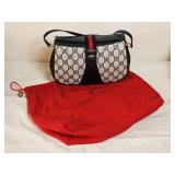 Vintage Gucci Monogram Sherry Line Shoulder Bag Grey, Red, Navy with Sleeper Bag