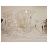 Elegant Glass Stemmed Candle Sticks & Center Piece Vase