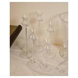 Elegant Glass Stemmed Candle Sticks & Center Piece Vase