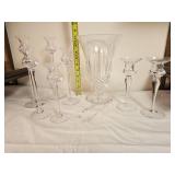 Elegant Glass Stemmed Candle Sticks & Center Piece Vase