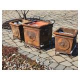 Lion Bust Resin Planters in Wrought Iron Stands