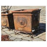 Lion Bust Resin Planters in Wrought Iron Stands