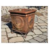 Lion Bust Resin Planters in Wrought Iron Stands