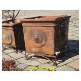 Lion Bust Resin Planters in Wrought Iron Stands