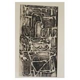 Abstract Monochrome Framed Etching signed Gloria 1971