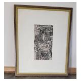 Abstract Monochrome Framed Etching signed Gloria 1971