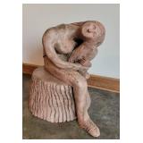 Folk Art Pottery Girl on Stump Statue