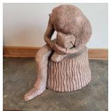 Folk Art Pottery Girl on Stump Statue