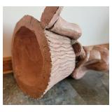 Folk Art Pottery Girl on Stump Statue