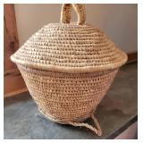 African Sweet Grass Lidded Basket with Animal Hide Bottom