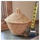African Sweet Grass Lidded Basket with Animal Hide Bottom