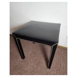 Faux Black Leather Tacked Accent Table