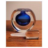 Elegant Iridiscent Blue Art Glass Perfume Bottle
