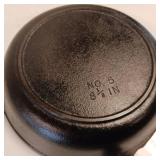 "No. 5" 8 1/8 inch wide Cast Iron Skillet