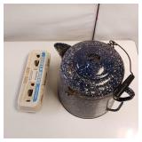 Large, heavy gauge steel, specked blue enamel coffee pot - Early 1900