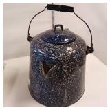 Large, heavy gauge steel, specked blue enamel coffee pot - Early 1900