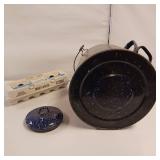 Large, heavy gauge steel, specked blue enamel coffee pot - Early 1900