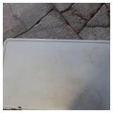 Vintage Enamel Top Table with wooden base, aka "bread table" for rolling dough