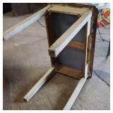 Vintage Enamel Top Table with wooden base, aka "bread table" for rolling dough