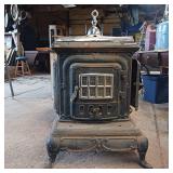 Vintage Ornate Cast Iron Wood/Parlor Stove - Chrome Top is removable for flat cooking surface
